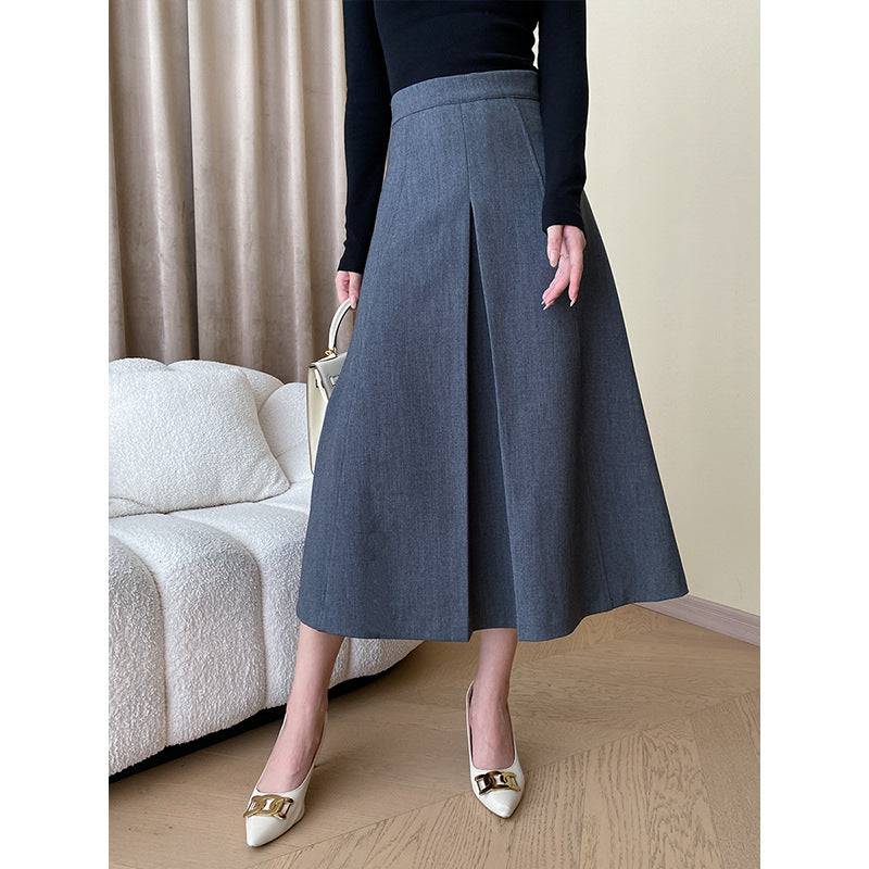 High Rise Woolen Skirt with Non-Ironing Feature  S Gray 