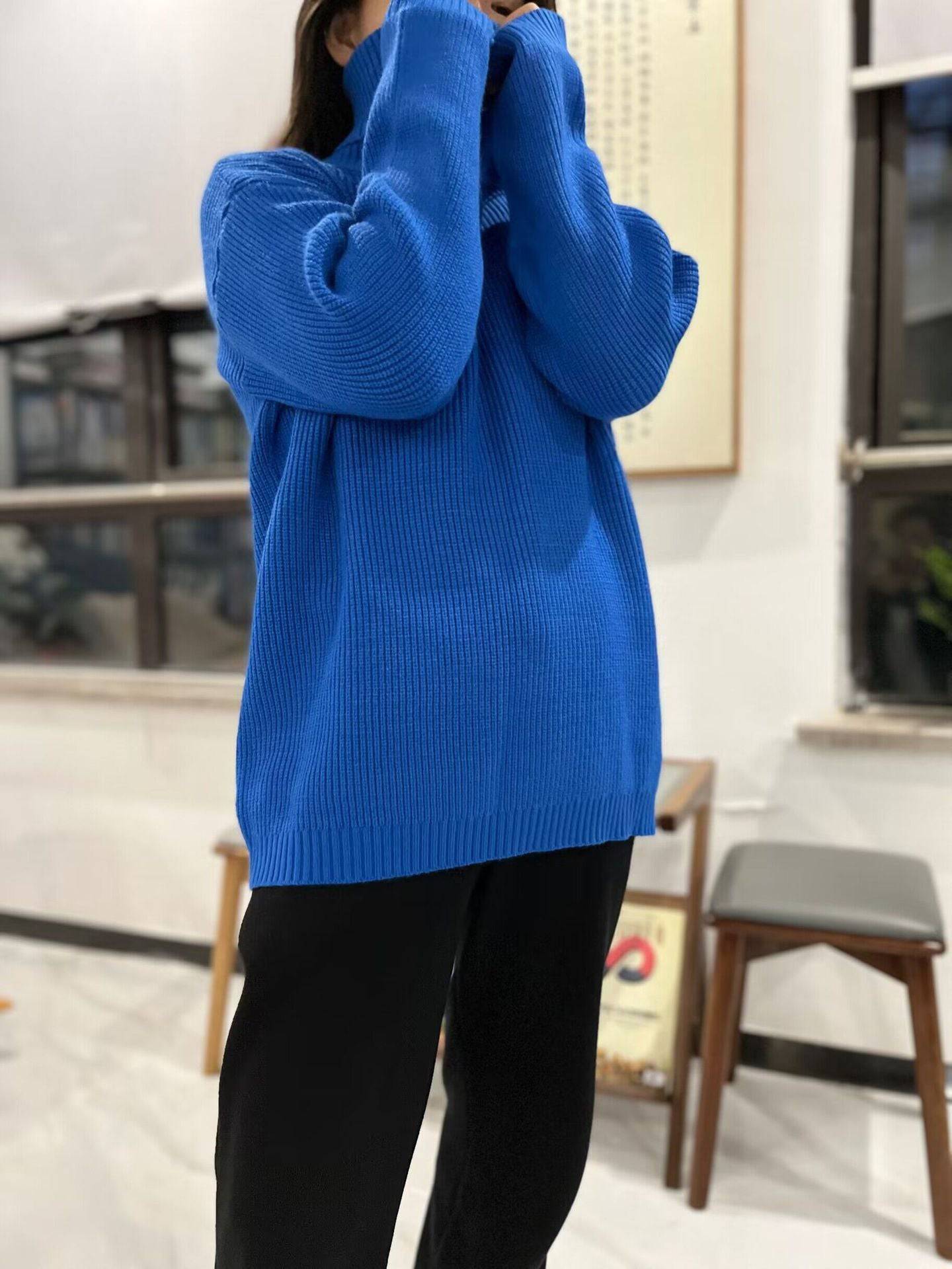 Stylish Turtleneck Sweater for Autumn and Winter  S Blue 