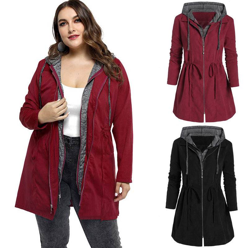 Women's Hooded Mid-Length Cotton-Padded Winter Coat  L Burgundy 