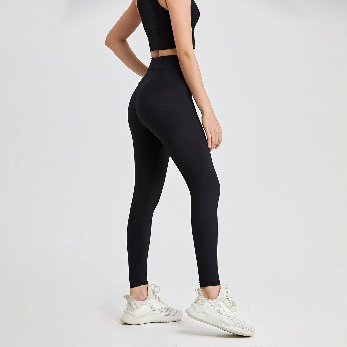 High-Waisted Nude-Feel Yoga Pants with Pockets for Workouts  S Black 