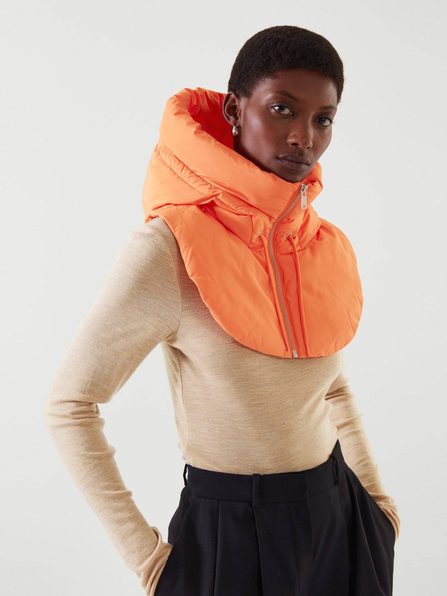 Women's Hooded Detachable Collar Vest for Autumn/Winter  S-M Orange 