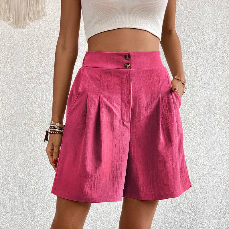 High Waisted Solid Color Shorts for Women, Perfect for Summer  S Coral Red 