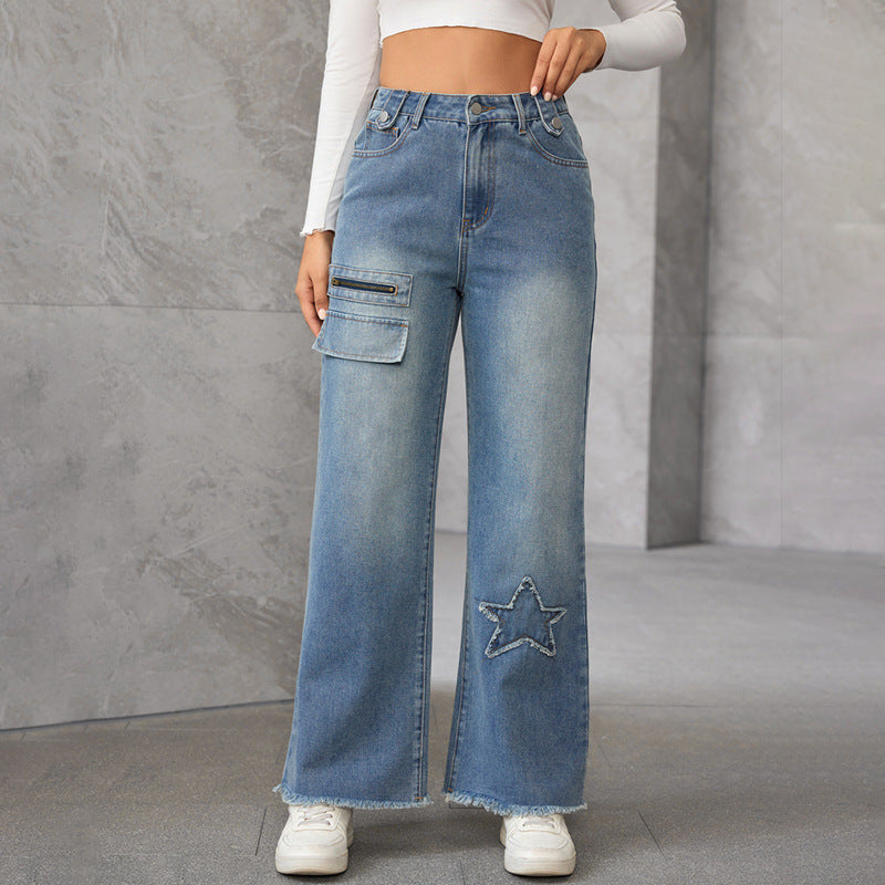 Thickened Slimming Women High Waist Jeans Loose Wide Leg Trendy Thin Looking Brushed Straight Mopping Pants Women