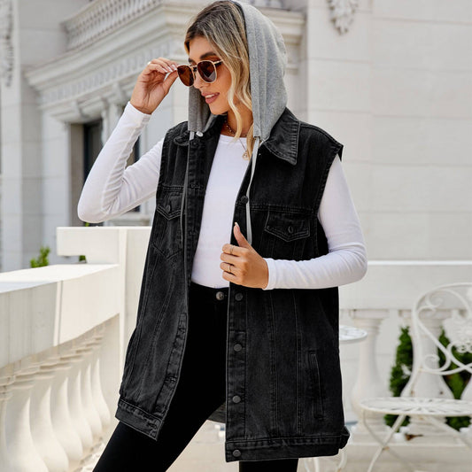 Retro Denim Vest Coat for Stylish and Comfortable Women  S Gray 