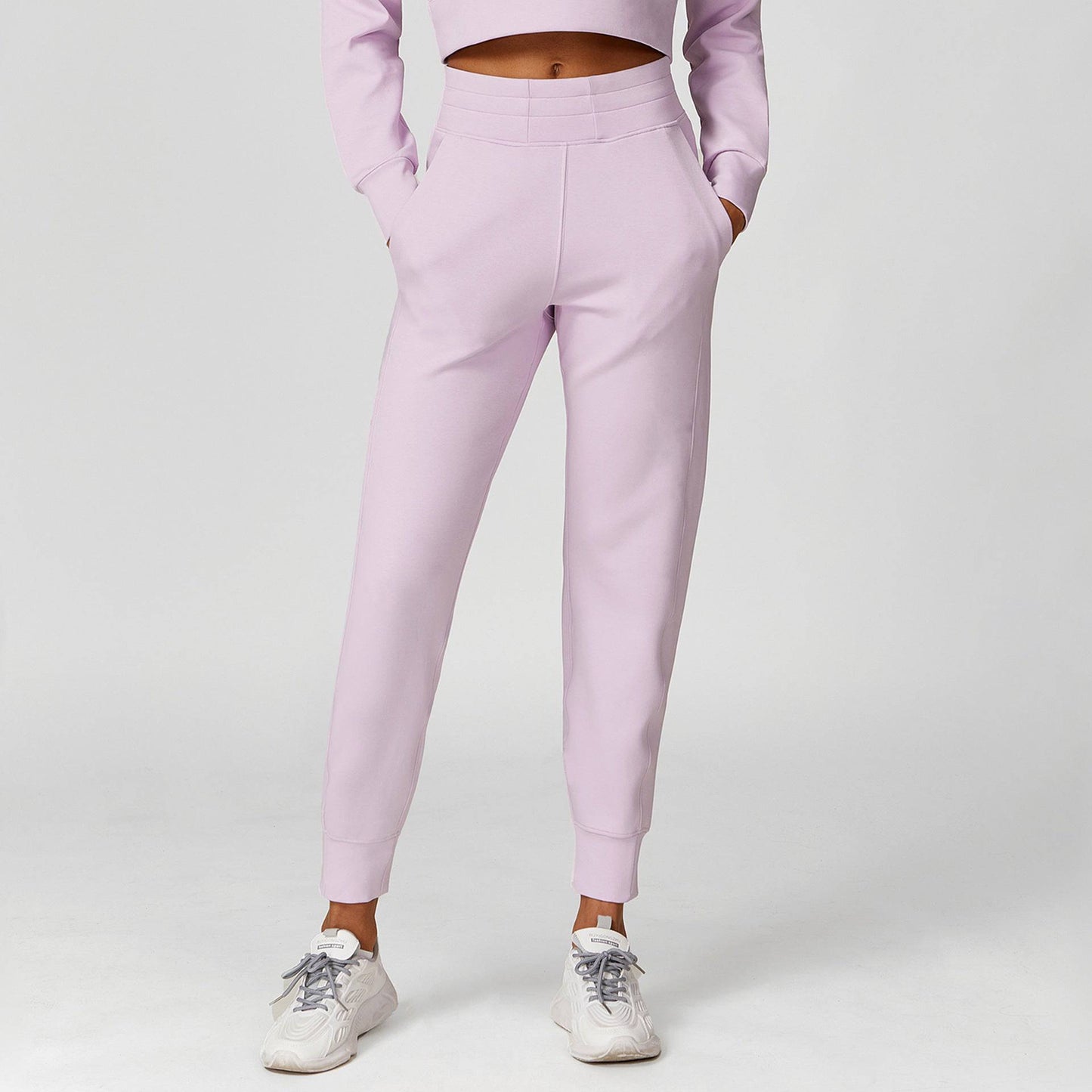 Solid Color High Rise Track Sweatpants for Women - Loose Fit Casual Trousers for Outdoor Running and Fitness  S Light Purple Sweatpants 