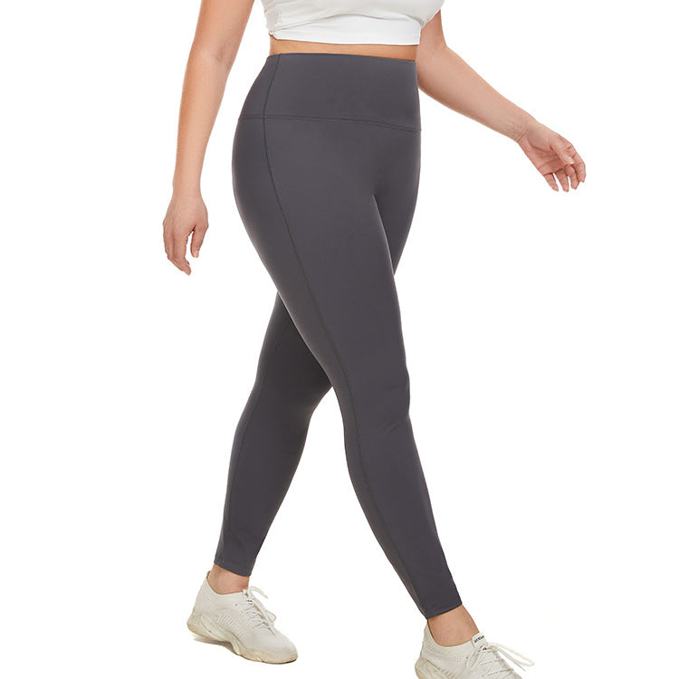 High-Rise Plus Size Fleece Peach Yoga Trousers with Contrast Color Detail  欧美1XL Blue and Gray 