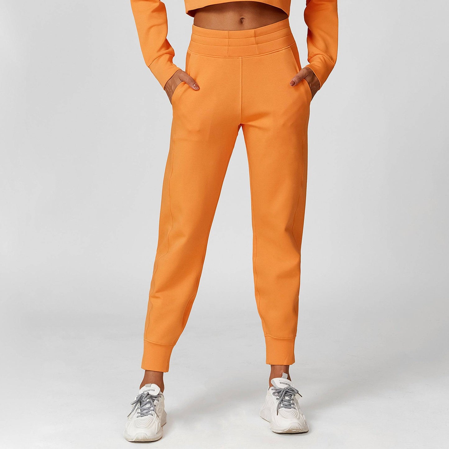 Solid Color High Rise Track Sweatpants for Women - Loose Fit Casual Trousers for Outdoor Running and Fitness  S Orange Sweatpants 