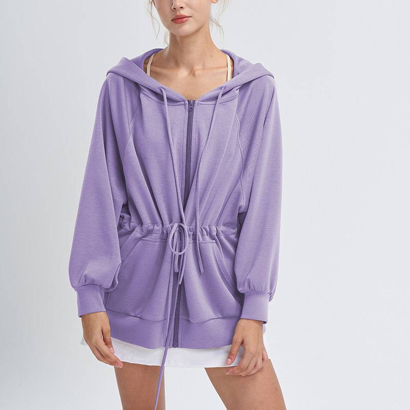 Hoodie Coat Women Yoga Clothes Blouse Long Sleeve Casual Laid Back Zipper Top  One Size Taro purple 