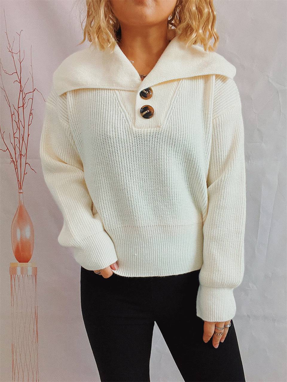 Professional Chic Collared Knit Sweater for Women  S White 