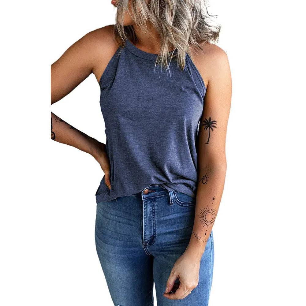 Summer Women's Loose Fit Polyester Tank Top  S Blue 