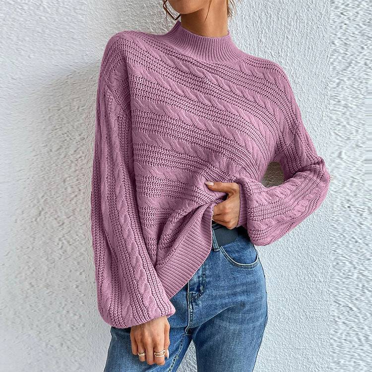 Twist Neck Pullover Sweater for Women in Solid Color with Loose Fit  S Purple 