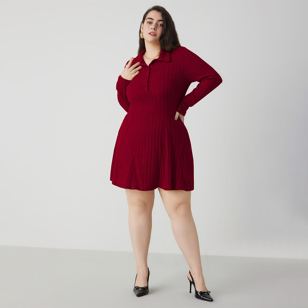 Plus Size Women Clothing Adult Lady like Woman Office Red Dress Autumn Winter All Matching A line - Wild Amber Fashion