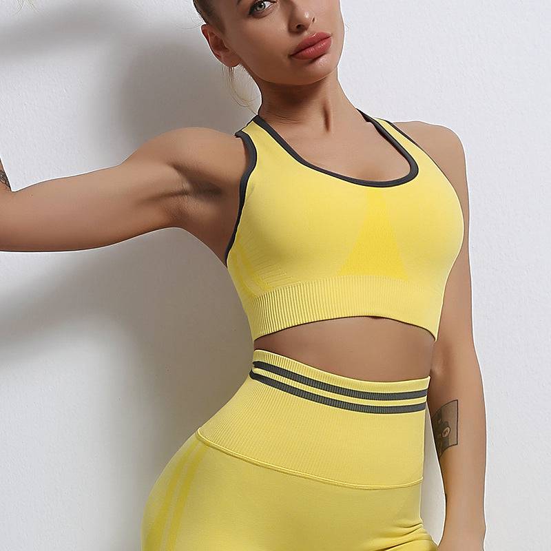 Sculpted Beauty High Waist Yoga Pants with Seamless Knit & Moisture-Wicking Fabric  S Yellow Bra 