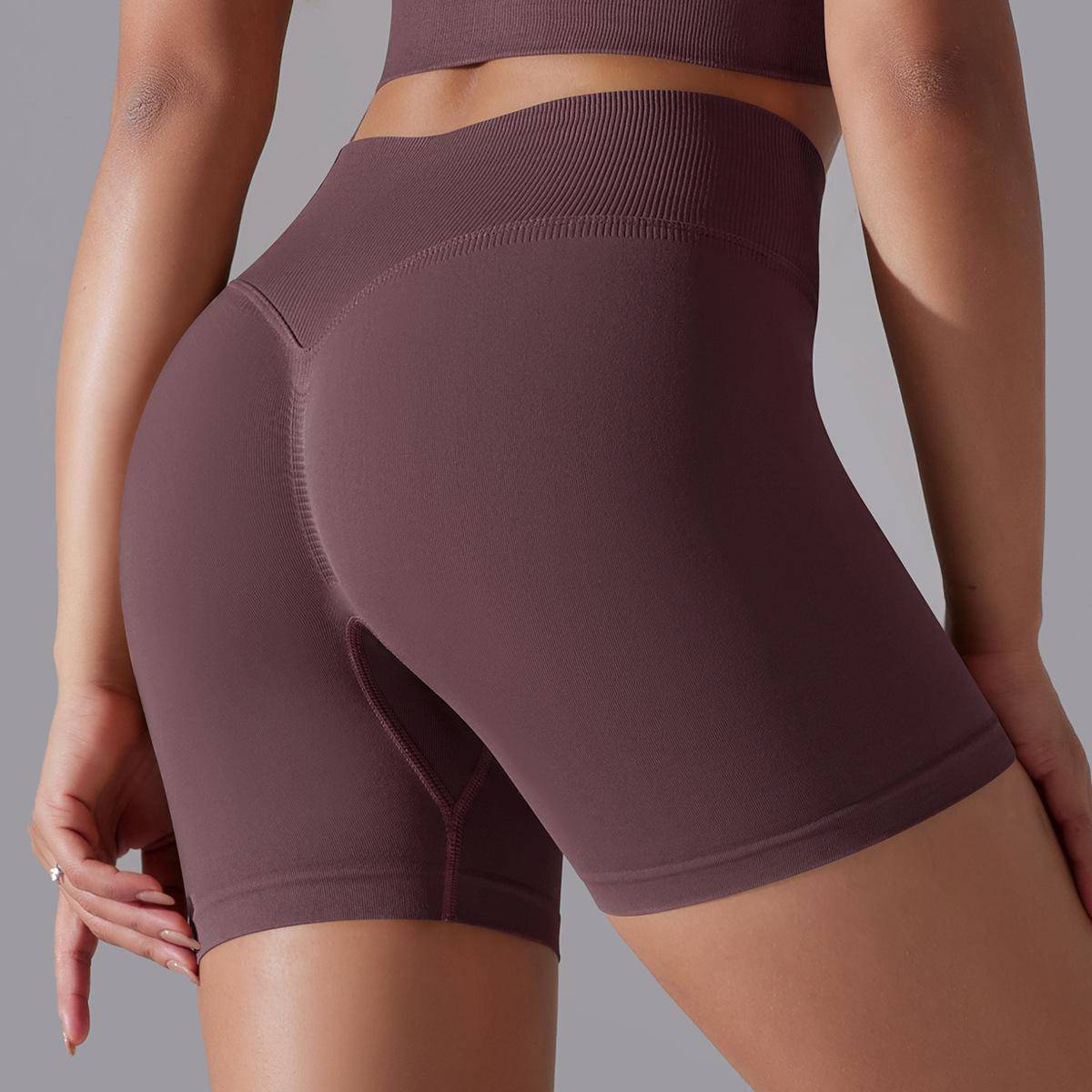 High Waist Seamless Yoga Shorts for Women with Hip Lift and High Elasticity  S Shorts-Pomegranate Purple 