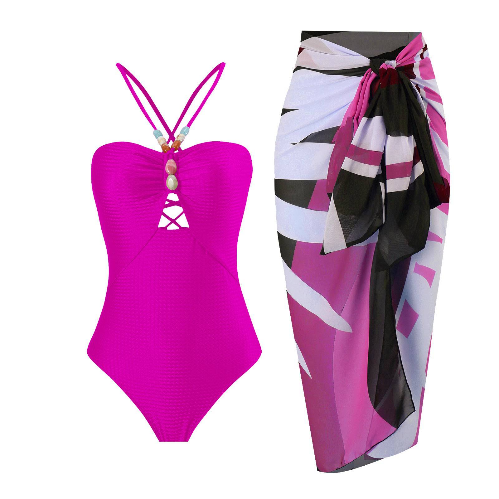 French Retro Boho One-Piece Swimsuit with Belly Coverage for Women  S Barbie Pink Suit 