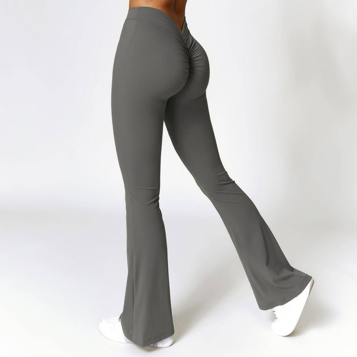 Elevate Your Yoga: High-Waist Quick-Drying BellBottom Yoga Pants  S Gray 