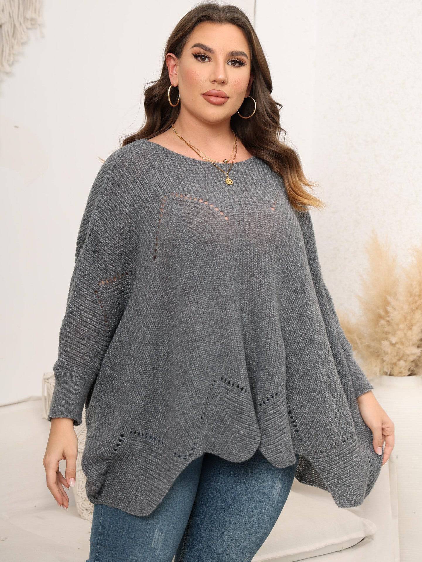 Stylish Plus Size Women's Woven Pullover for Autumn and Winter  1XL Gray 