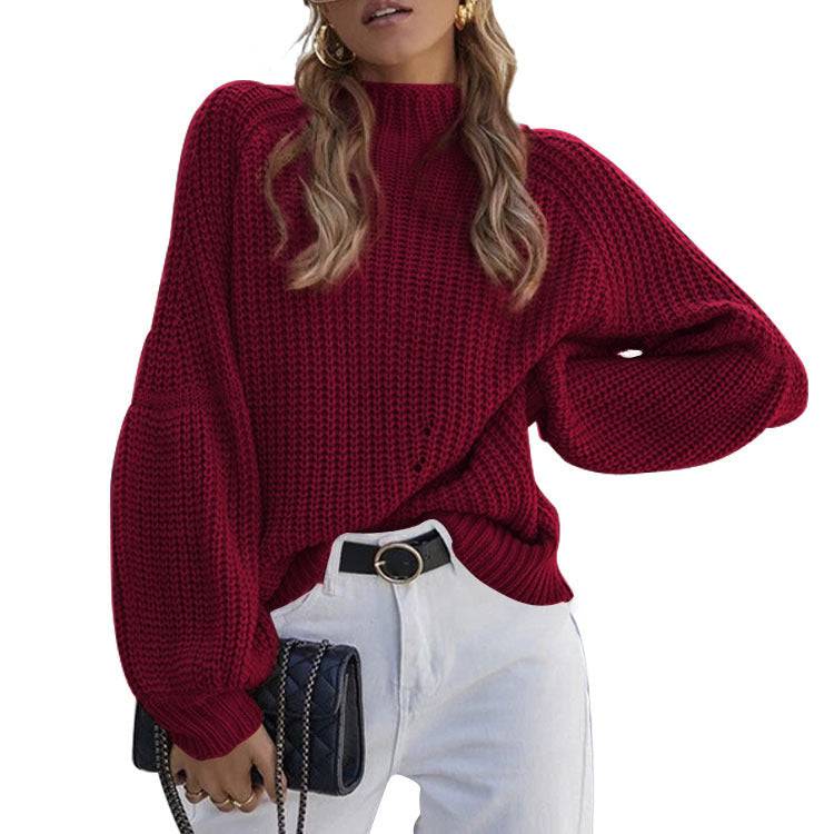 Warm and Chic Turtleneck Sweater for Women  S Burgundy 