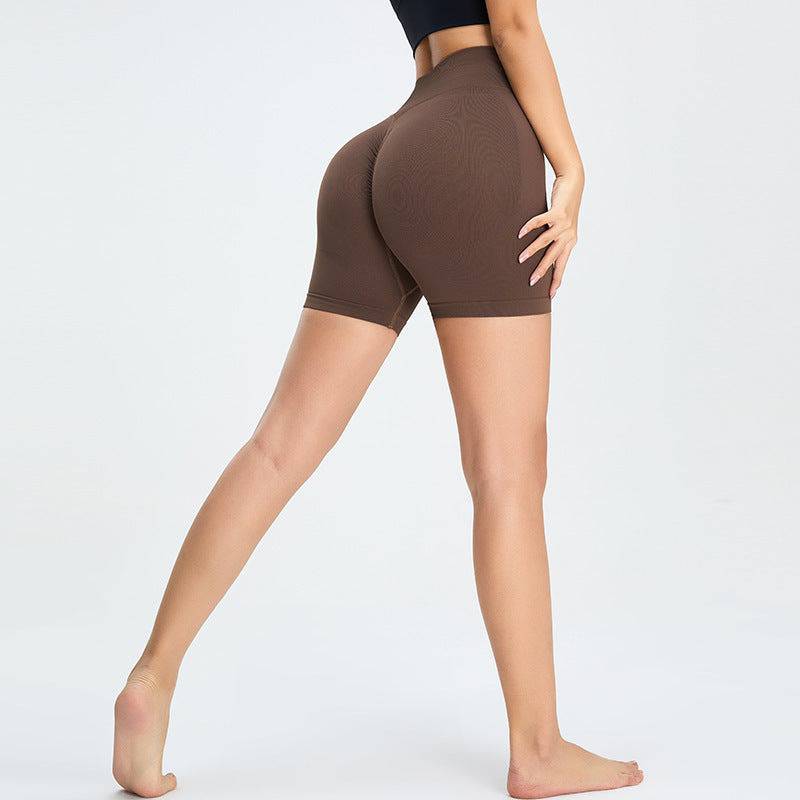 Nude Peach Yoga Shorts for Women: Quick-Drying, Belly-Contracting, and Hip-Lifting Sports Shorts  S Dark Brown 