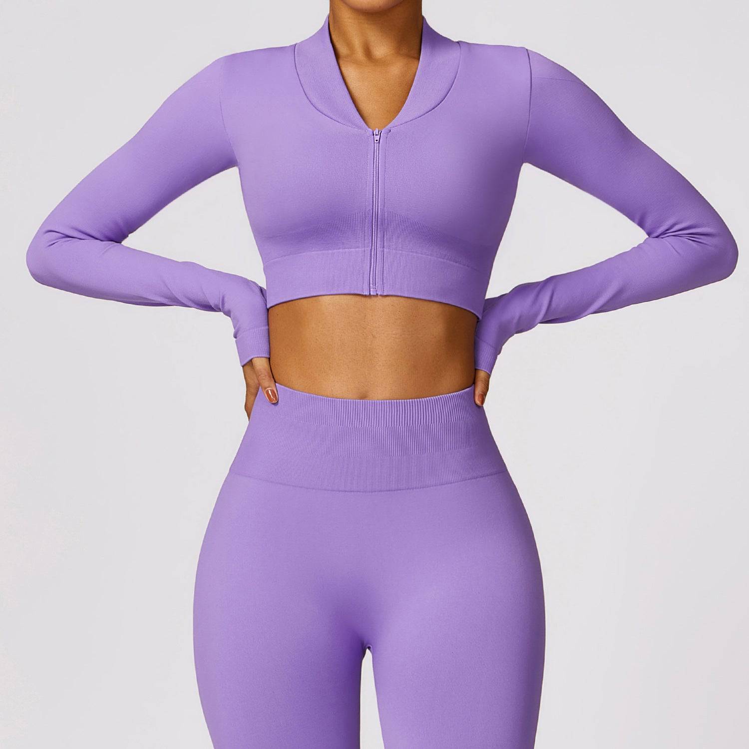 Seamless Nylon Long Sleeve Sports Jacket for Women  S Purple 