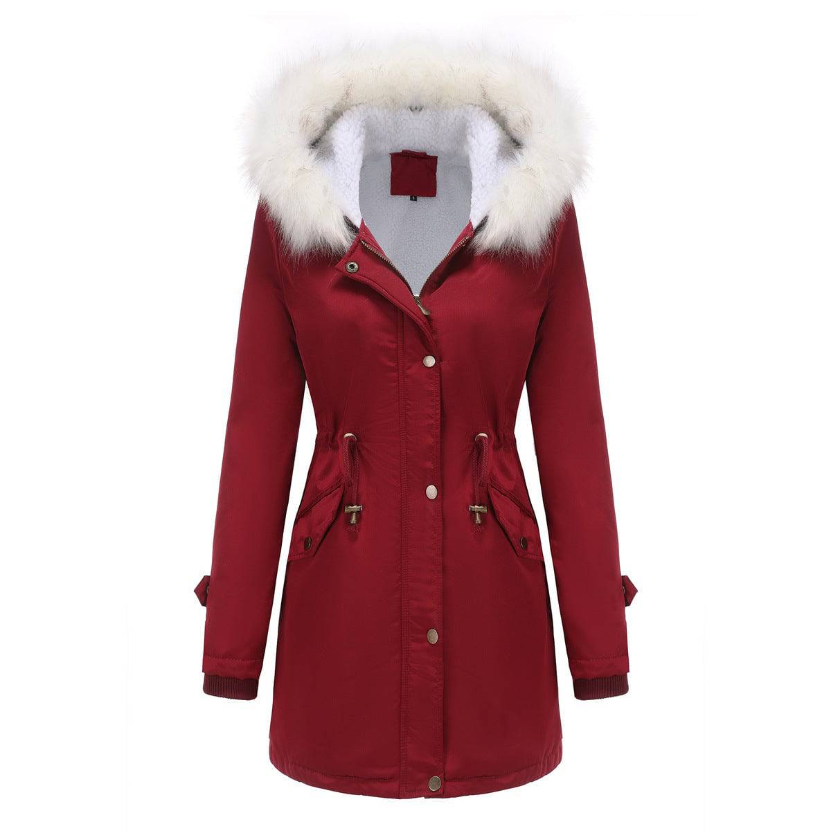 Stay Stylish and Warm with our Hooded Cotton Padded Coat for Women  S Burgundy 