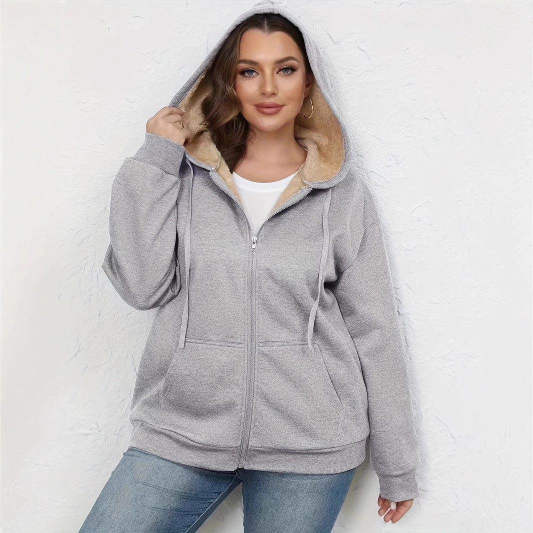 plus Size Women Clothing Winter Warm Plush Hoodie Coat