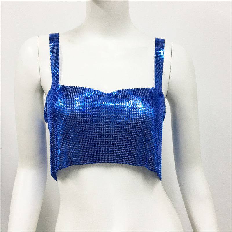 Seductive Metal Sequin Crop Top for Glamorous Nights Out  One Size royal blue 