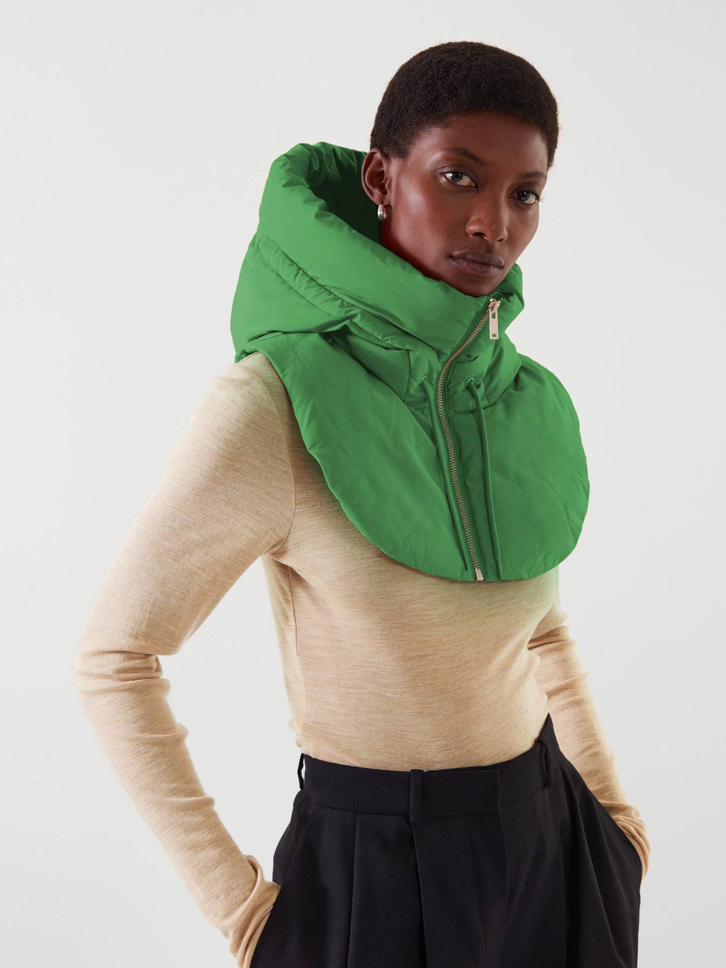 Women's Hooded Detachable Collar Vest for Autumn/Winter  S-M Green 