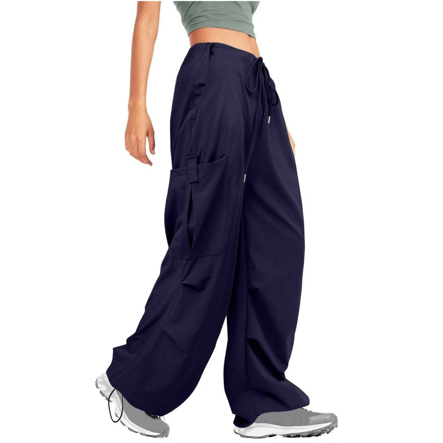 Solid Color Drawstring Women's Casual Sports Overalls  S Navy Blue 