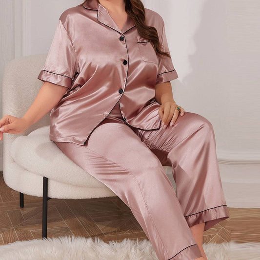 Plus Size Ice Silk Nightdress Spring Summer Simple Homewear Sexy Silk Cardigan Nightgown Women Pajamas Suit - Wild Amber Fashion