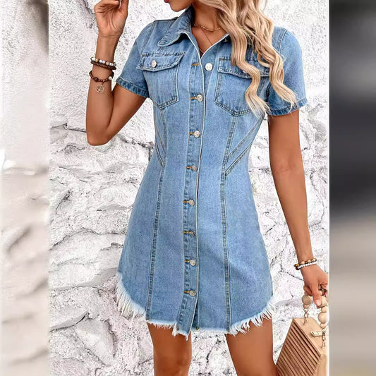 denim dress with button front
