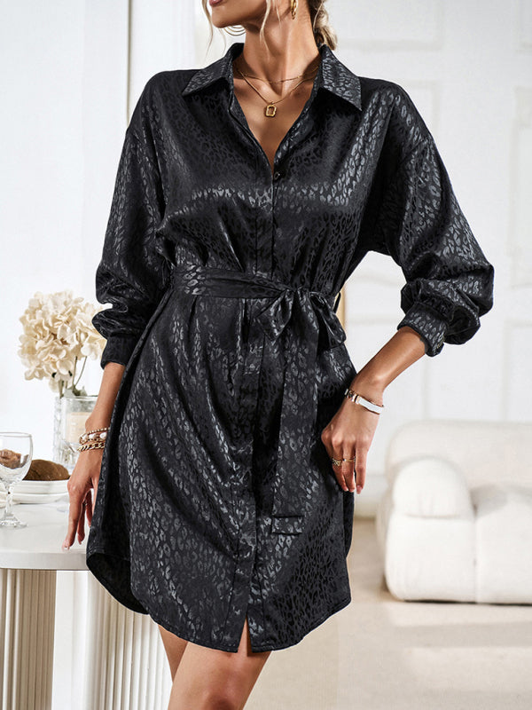 Elegant and elegant shirt collar open placket long sleeve dress