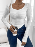 New women's round neck slim fit sexy curved texture long sleeve T-shirt top