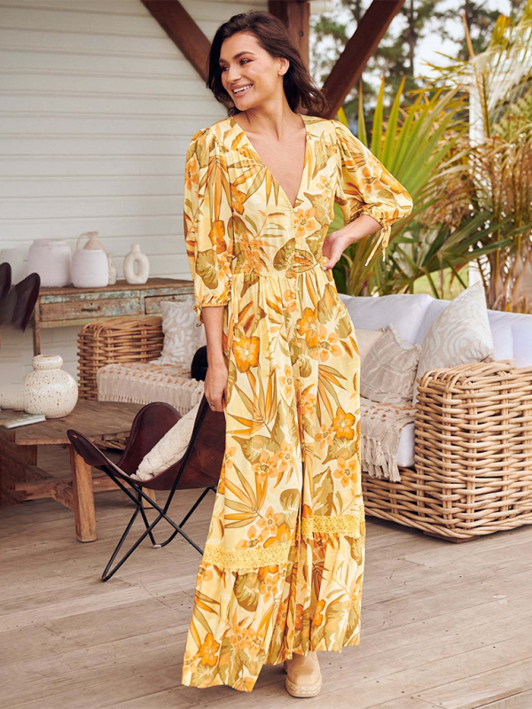 Bohemian Print Sexy V-Neck Button-Down Dress