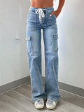 New Casual Lace-Up Multi-Pocket Functional Workwear Straight Leg Jeans