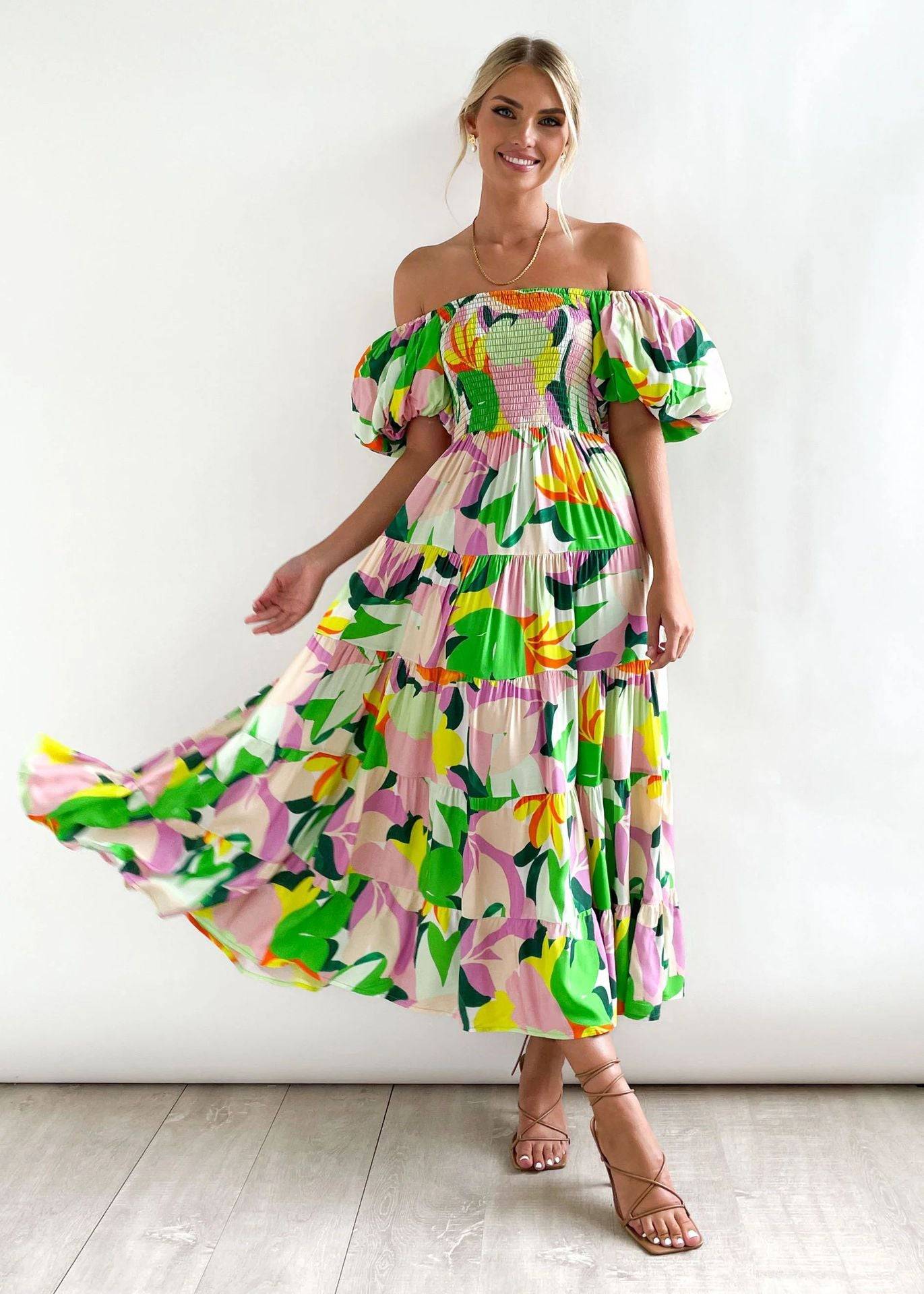 Boho Vacation Style Off-Shoulder Maxi Dress - Wild Amber Fashion