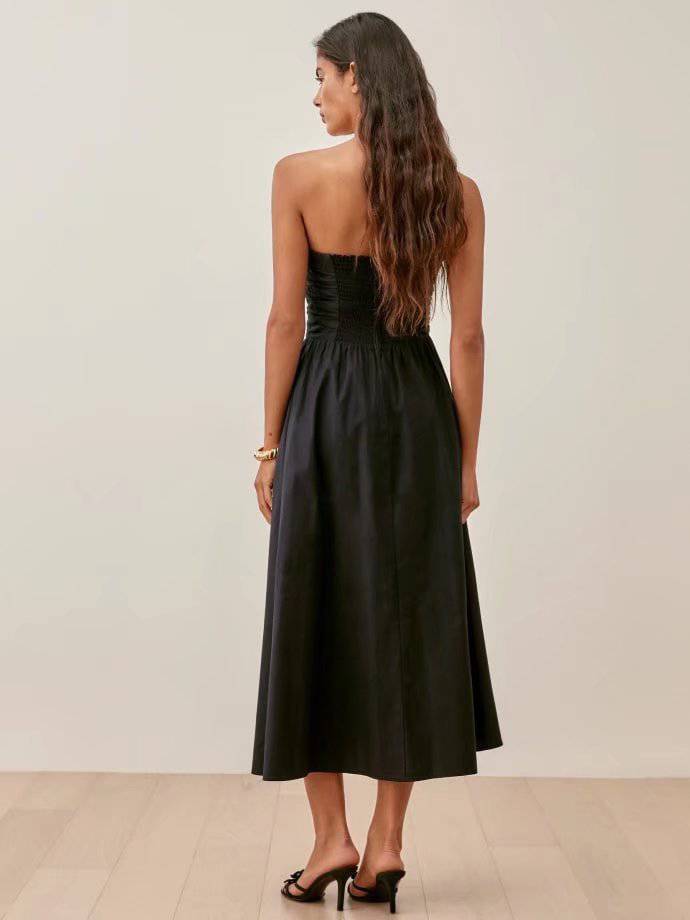 Elegant Retro Pleated Suspender Midi Dress - Summer Formal Wear    