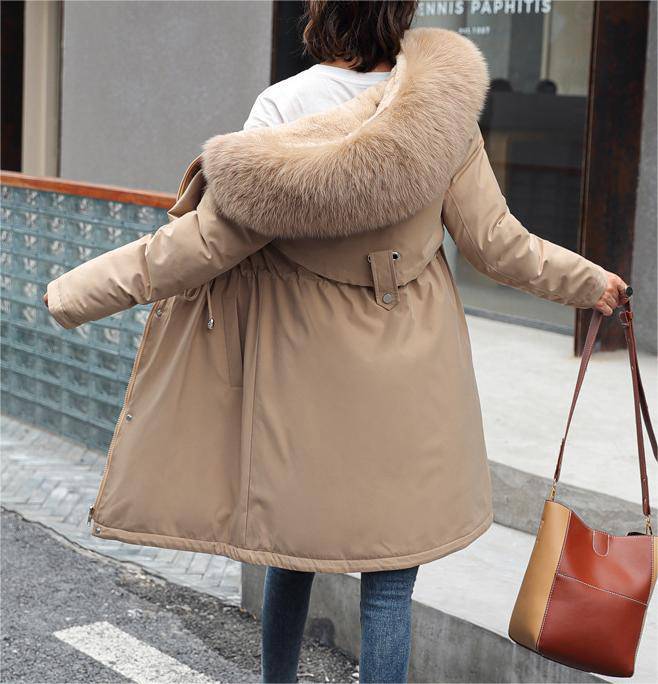 Fleece-Lined Long Winter Jacket with Big Fur Collar    