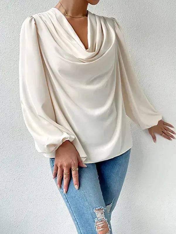 Long Sleeved Shirt Loose Draped V neck Top T shirt Women Clothing    