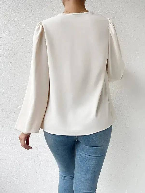 Long Sleeved Shirt Loose Draped V neck Top T shirt Women Clothing    