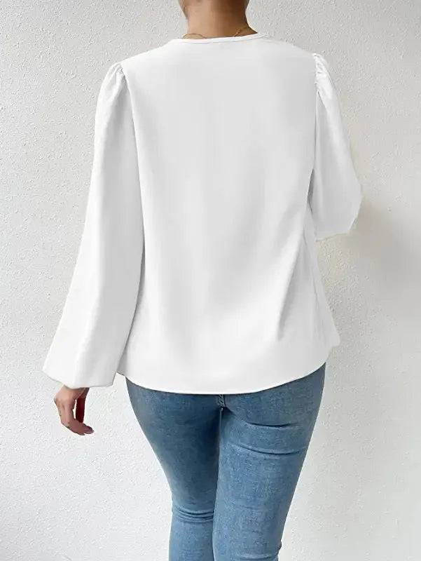 Long Sleeved Shirt Loose Draped V neck Top T shirt Women Clothing    