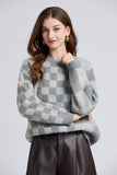 Irregular Checkerboard Mohair Sweater for Women    