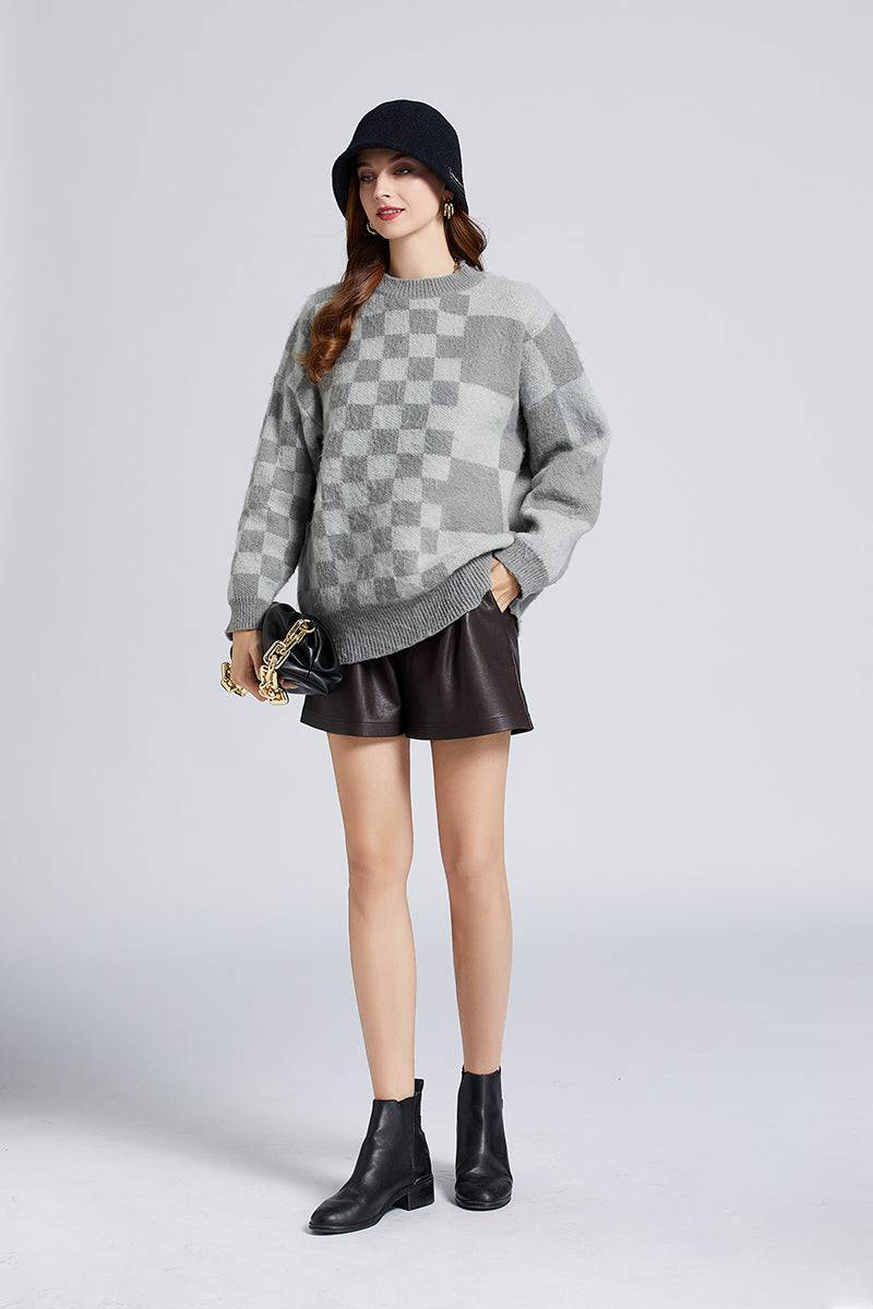 Irregular Checkerboard Mohair Sweater for Women    