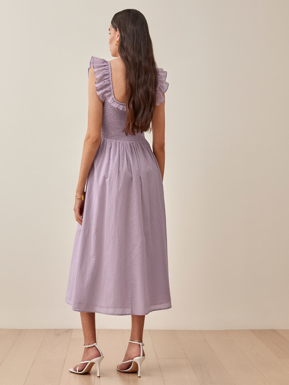 Purple Cotton Ruffled Maxi Dress with High Waist    