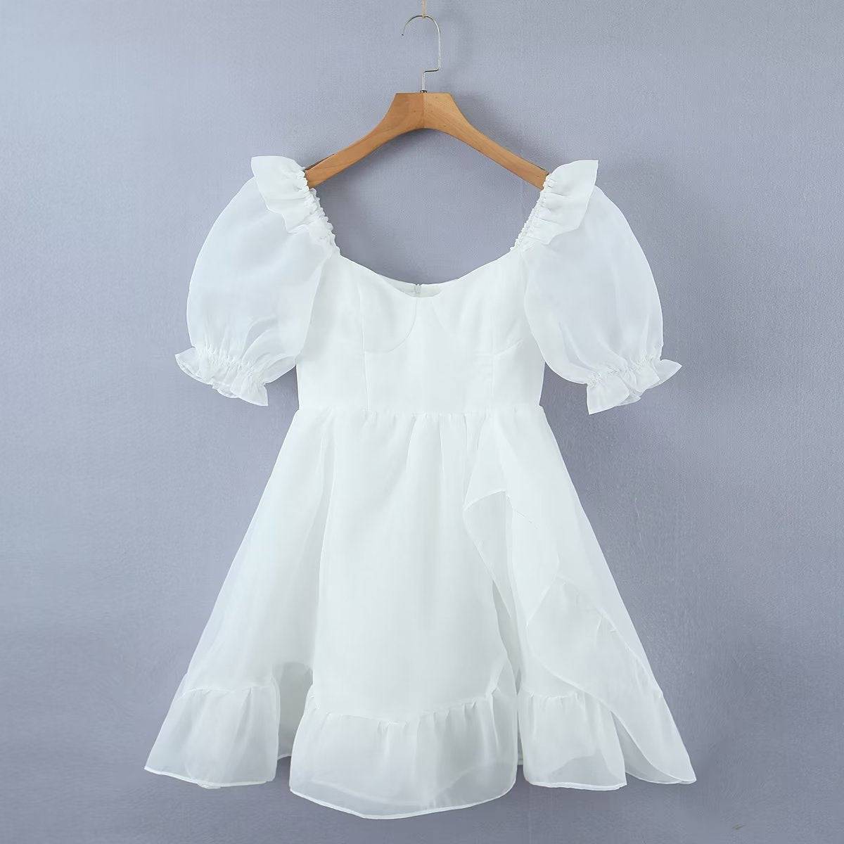 Square Collar Organza Princess Dress with Puff Sleeves    