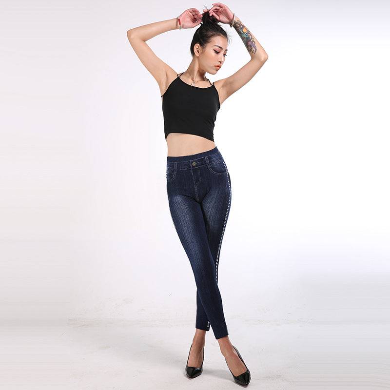 High Waist Imitation Denim Leggings for Autumn Women    