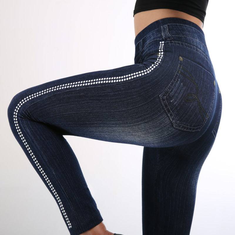 High Waist Imitation Denim Leggings for Autumn Women    