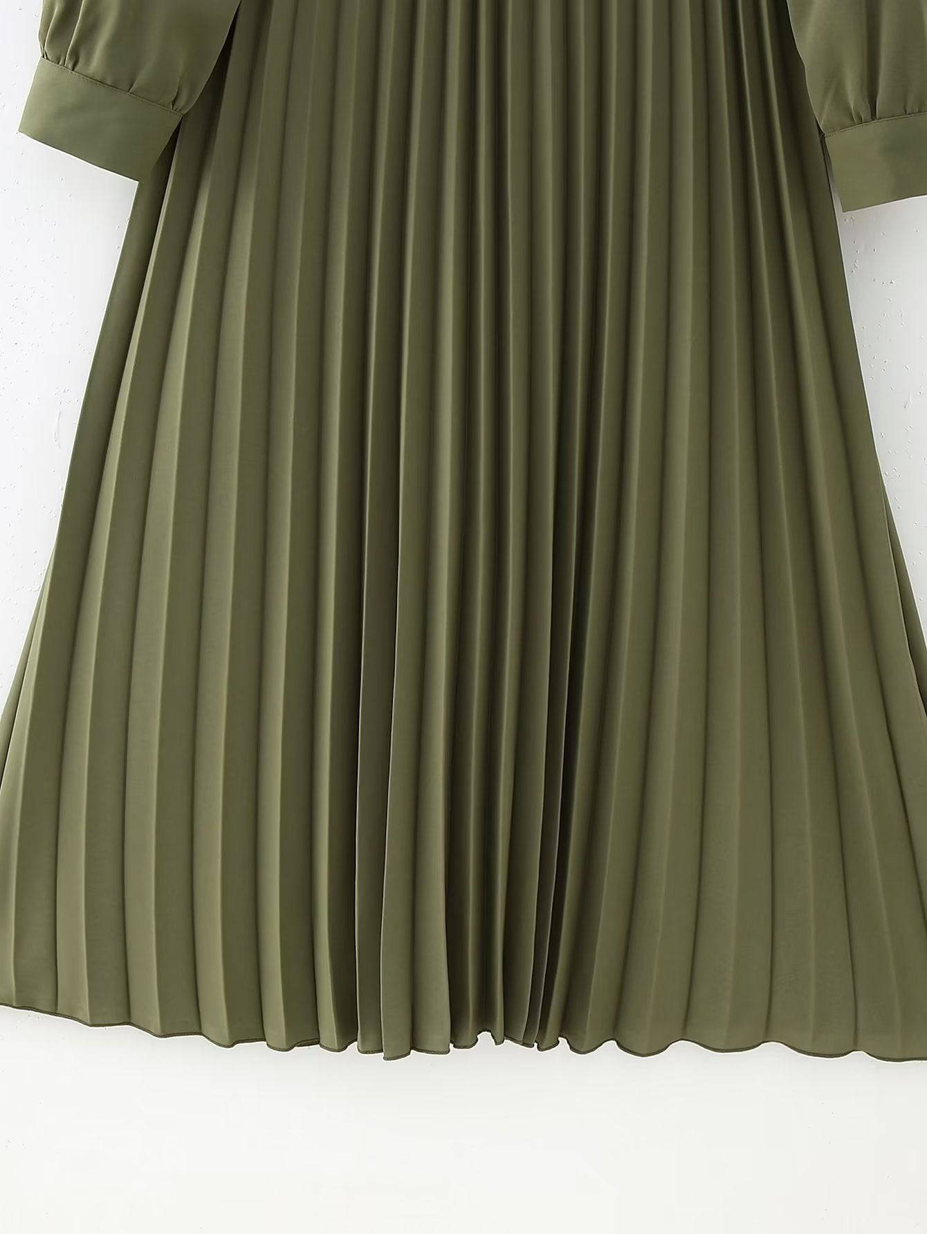 Winter Elegance: V-Neck Belted Pleated Dress for Women    