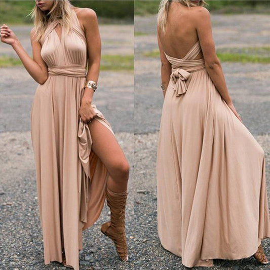 Elegant Tie Neck Maxi Dress with Criss Cross Back    