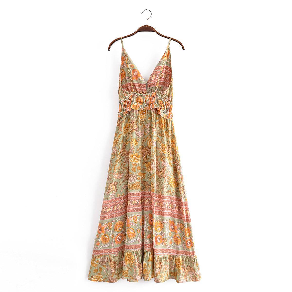 Spring Blossom Viscose Floral Maxi Dress with Ruffle and Tie Detail    